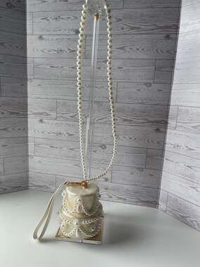 Acrylic Wedding Cake Shaped Pearl Embellished Evening Clutch Handbag